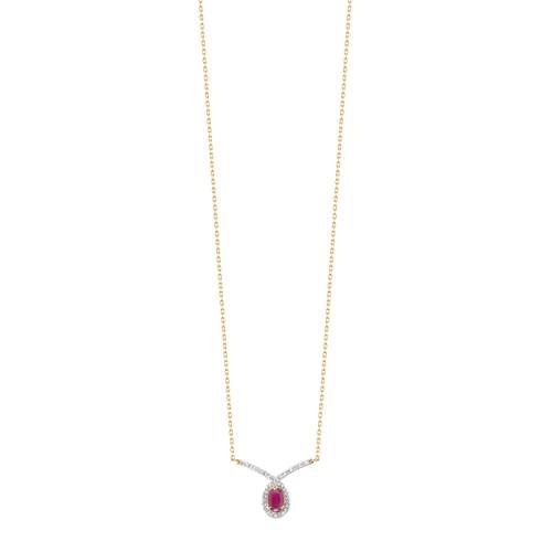 Collier or 375 2 tons rubis ovale et diamants 42 cm