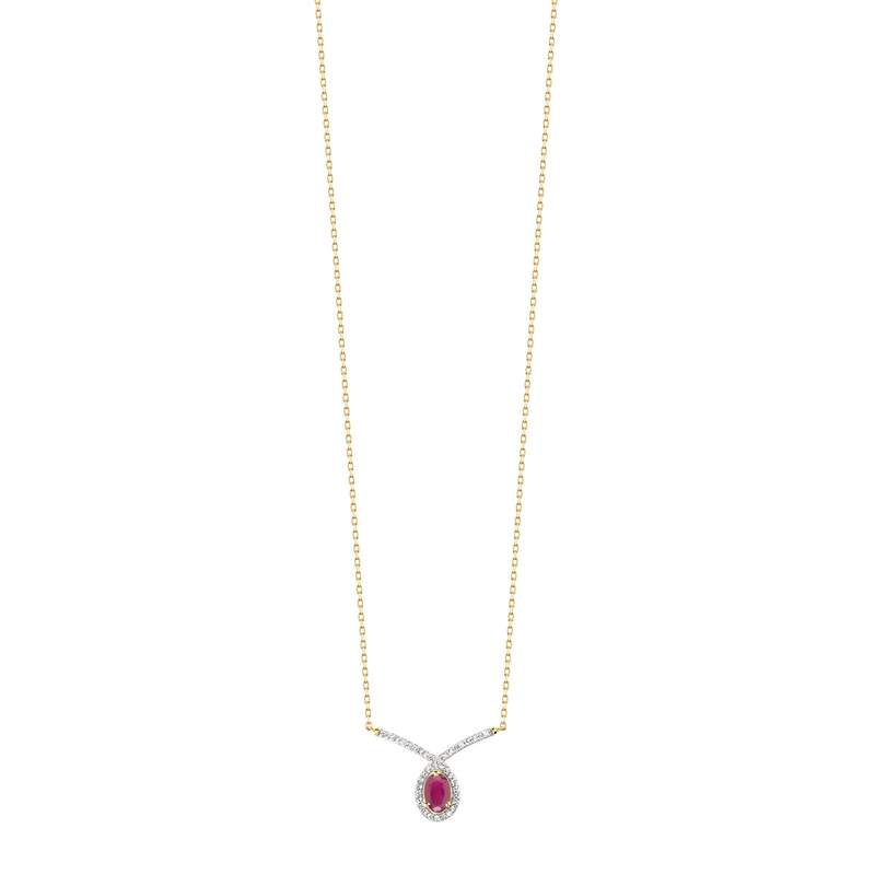 Collier or 375 2 tons rubis ovale et diamants 42 cm - vue 1