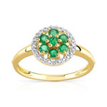 Bague or 375 2 tons fleur émeraudes et diamants - vue 1