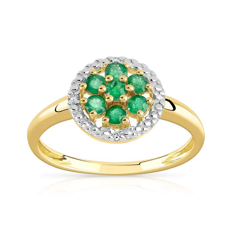 Bague or 375 2 tons fleur émeraudes et diamants - vue 1
