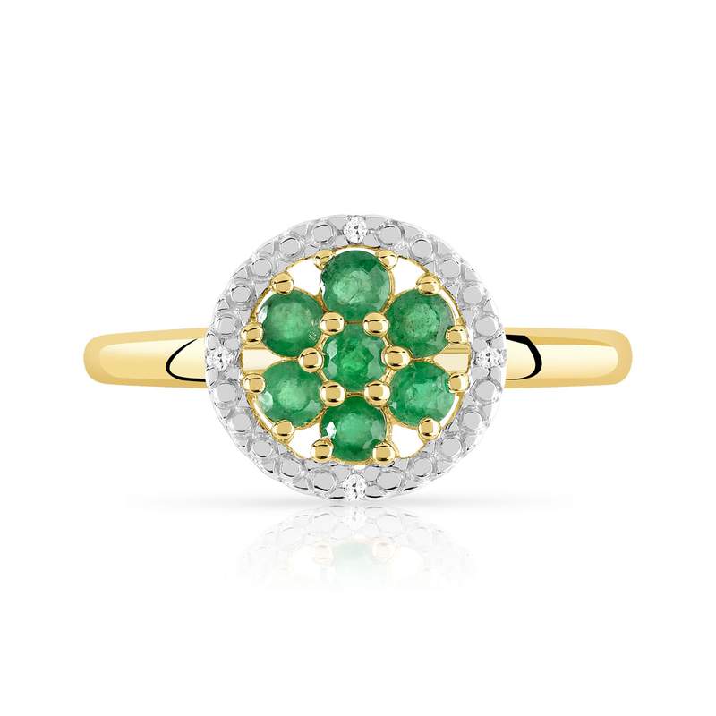Bague or 375 2 tons fleur émeraudes et diamants - vue 3