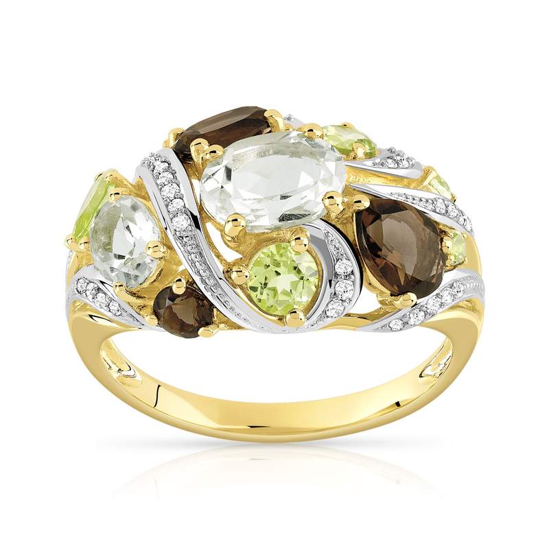 Bague or 375 2 tons pierres fines et diamants - vue 1