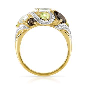 Gold ring 375 2-tone gemstones and diamonds