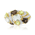 Bague or 375 2 tons pierres fines et diamants - vue 3