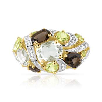 Gold ring 375 2-tone gemstones and diamonds