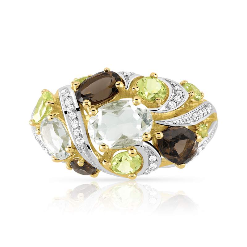 Bague or 375 2 tons pierres fines et diamants - vue 3