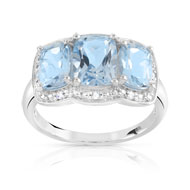 Bague or 375 blanc topaze bleue traitée diamant