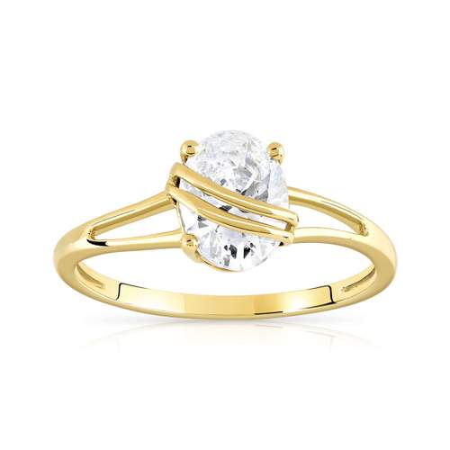 Bague or 375 jaune zirconia ovale