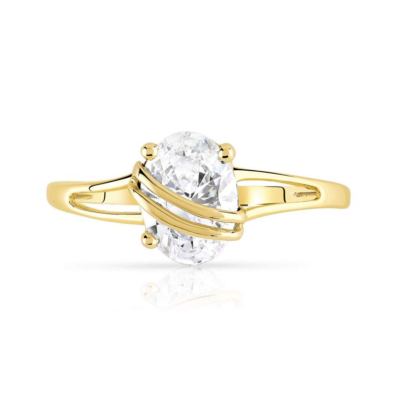 Bague or 375 jaune zirconia ovale - vue 3