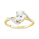 Bague or 375 2 tons zirconias ovale - vue 1