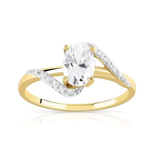 Bague or 375 2 tons zirconias ovale