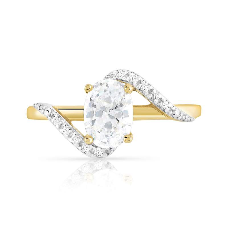 Bague or 375 2 tons zirconias ovale - vue 3