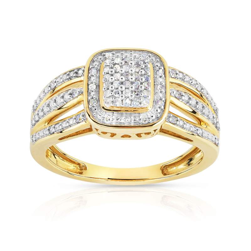 Bague or 375 2 tons rectangulaire diamants - vue 1