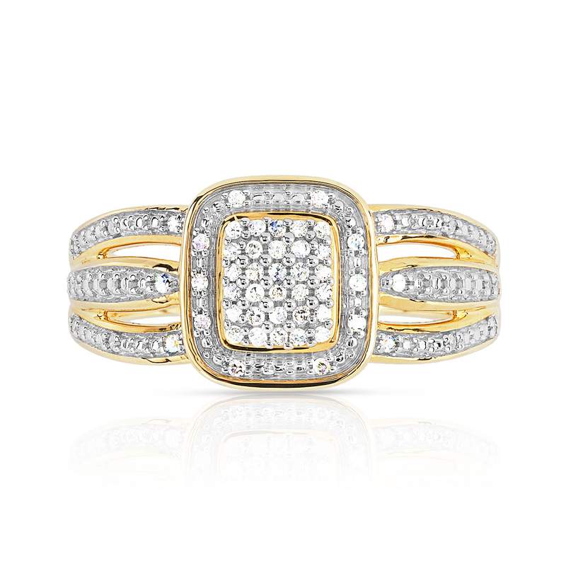 Bague or 375 2 tons rectangulaire diamants - vue 3