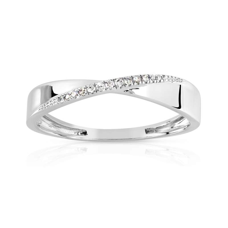 Bague or 375 blanc diamants - vue 1