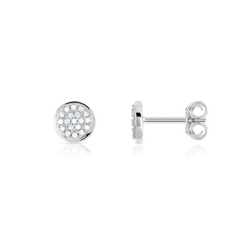 Boucles d'oreilles or 375 blanc rondes diamants - vue 1