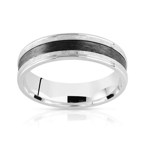 375 white gold and 5 mm carbon wedding band