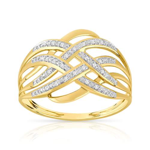 Bague or 375 2 tons entrelacée diamants