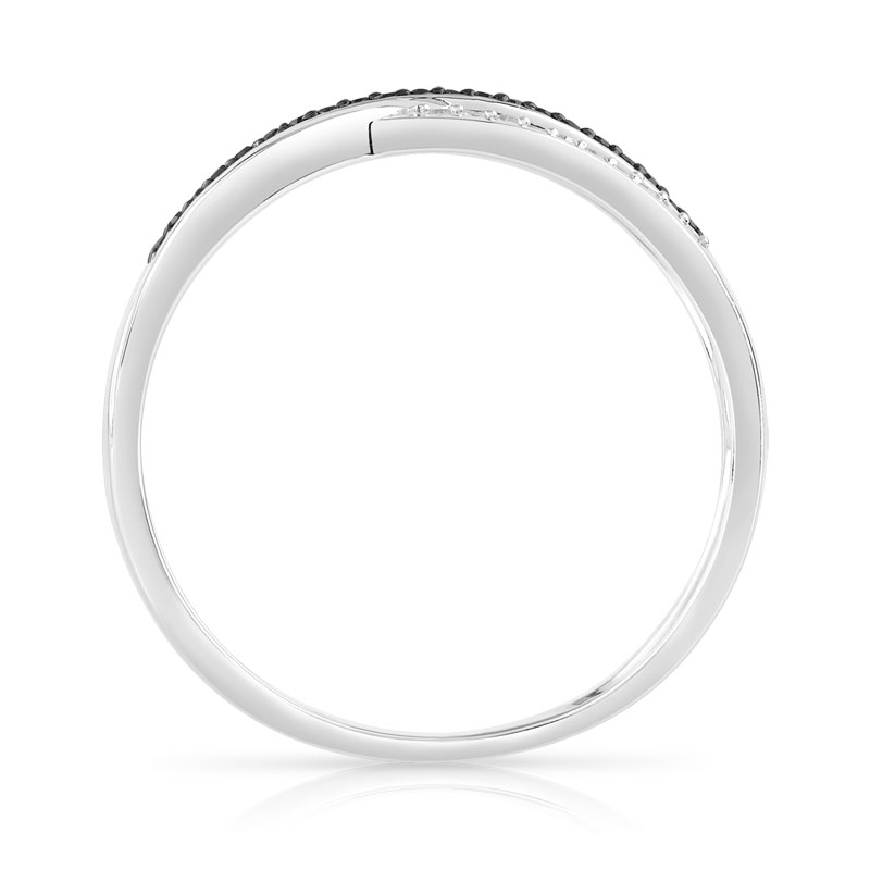 375 white gold ring with triple band, treated black diamonds and white diamonds - view 2