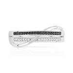 Bague or 375 blanc triple anneau diamants noirs traités et diamants blancs - vue 3