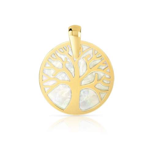 Pendentif or 375 jaune arbre de vie et nacre