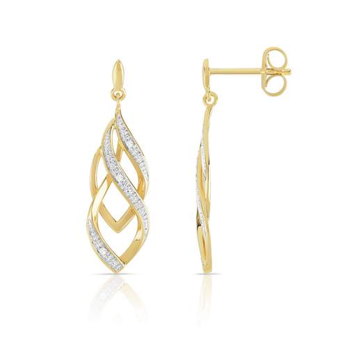 Boucles d'oreilles or 375 2 tons pendants diamants