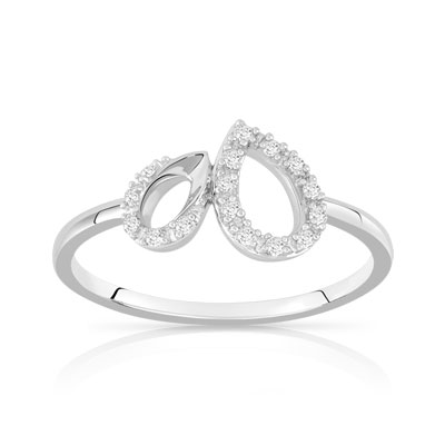 Bague or 375 blanc diamant - vue V1