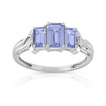 Bague or 375 blanc tanzanites rectangulaires et diamants - vue 1