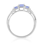Bague or 375 blanc tanzanites rectangulaires et diamants - vue 2
