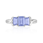 Bague or 375 blanc tanzanites rectangulaires et diamants - vue 3