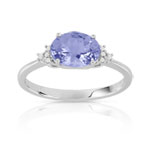 Bague or 375 blanc tanzanite ovale et diamants - vue 1