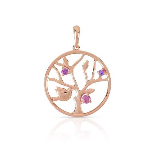 Pendentif or 375 rose arbre de vie pierres fines