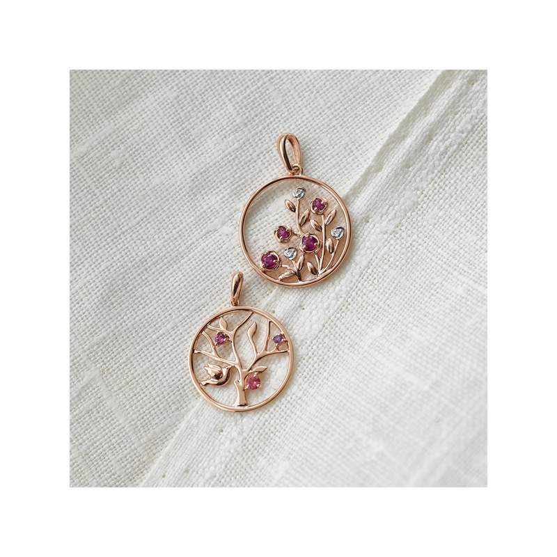 Pendentif or 375 rose arbre de vie pierres fines - vue D2