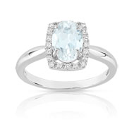Bague or 375 blanc aigue-marine et diamant