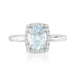 Bague or 375 blanc aigue-marine ovale et diamants - vue 3