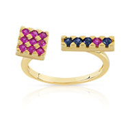 Bague or 375 jaune rubis et saphir