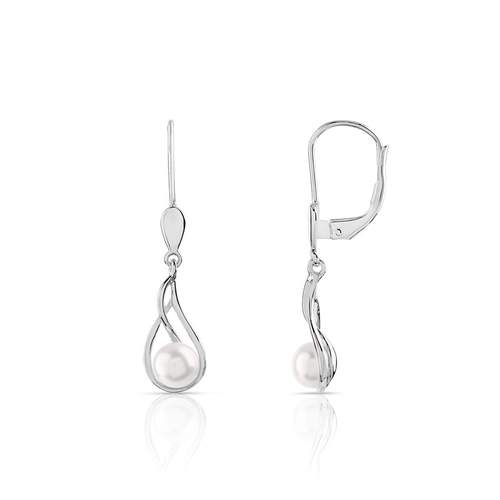 Earrings, 375 white gold, Chinese cultured pearl dangle