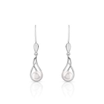 Earrings, 375 white gold, Chinese cultured pearl dangle