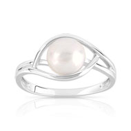 Bague or 375 blanc perle de culture de chine