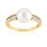 Bague or 375 2 tons perle de culture chine diamant