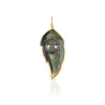 Pendentif or 375 jaune feuille perle de culture de Tahiti et nacre noire - vue 1