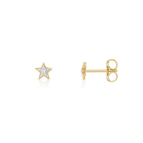 Boucles d'oreilles or 375 2 tons étoiles diamants