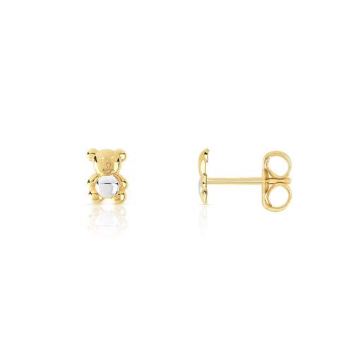 2-Tone 375 Gold Teddy Bear Earrings