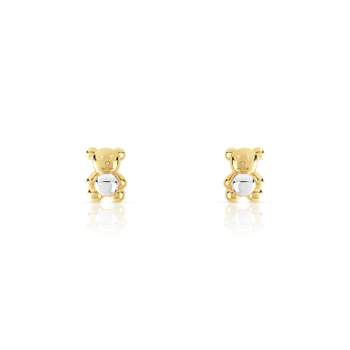 2-Tone 375 Gold Teddy Bear Earrings