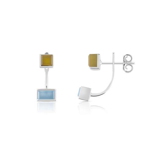 Oorbellen van 375 witgoud met chalcedoon