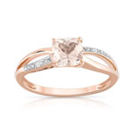 Bague or 375 rose morganite carrée et diamants - vue 1