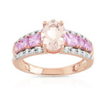 Bague or 375 rose pierres fines et diamants - vue 1