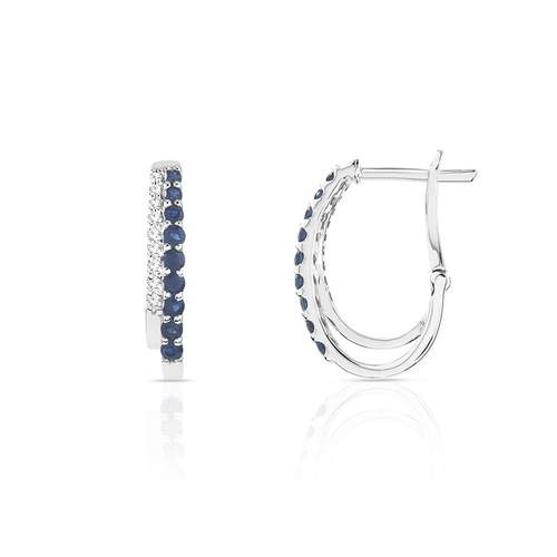 Sapphire and diamond sleeper earrings in 375 white gold