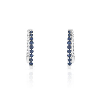 Boucles d'oreilles or 375 blanc dormeuses saphirs et diamants