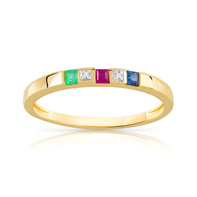 Bague or 375 2 tons pierre précieuse et diamant - vue V1